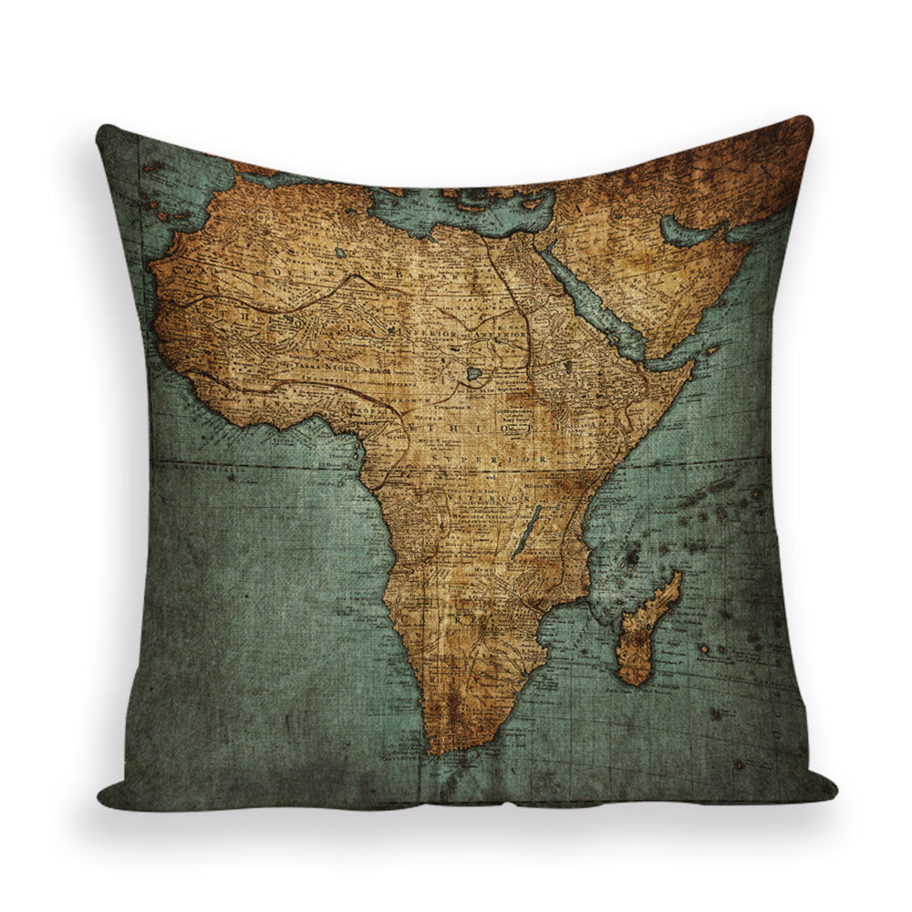 HKM-699667 European World Map Cushion Cover, Linen Pillowcase for Sofa and Home Decor, 45x45cm