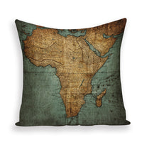HKM-699667 European World Map Cushion Cover, Linen Pillowcase for Sofa and Home Decor, 45x45cm