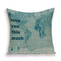 HKM-699667 European World Map Cushion Cover, Linen Pillowcase for Sofa and Home Decor, 45x45cm