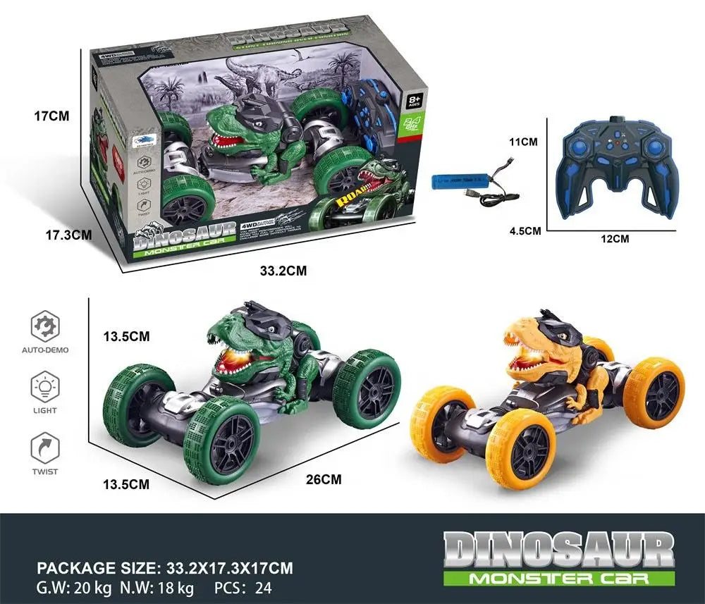 HKM-699859 Remote Control Dinosaurs RC Twist Stunt Truck Toy for Indoor-Outdoor Fun, Electric Battery-Powered Vehicle