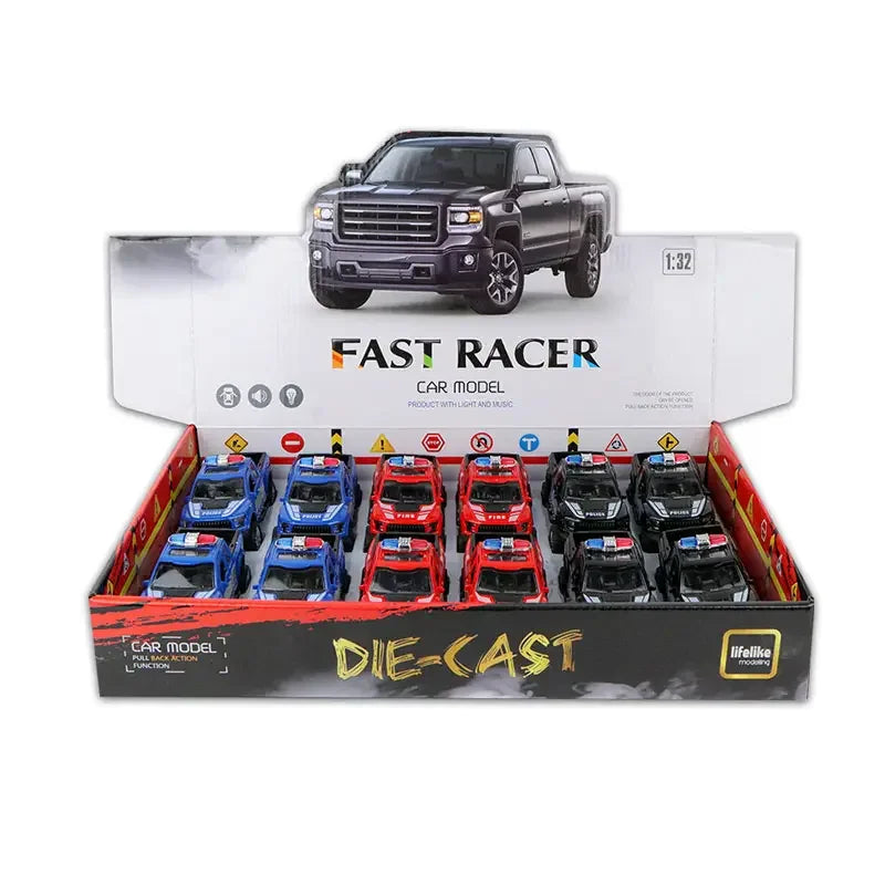 HKM-700243 1:32 Scale Toy Pickup Truck Die-Cast Model Car with Pull Back Function, Opening Doors, Light & Music