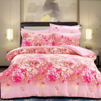 HKM-700243 Brushed Diamond Velvet 4-Piece Bedding Set with Geometric Design