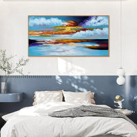 HKM-700371 Hand Painted Bright Abstract Oil Painting on Canvas - Seascape Sunset Artwork for Home Decor