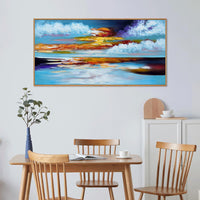 HKM-700371 Hand Painted Bright Abstract Oil Painting on Canvas - Seascape Sunset Artwork for Home Decor