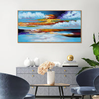 HKM-700371 Hand Painted Bright Abstract Oil Painting on Canvas - Seascape Sunset Artwork for Home Decor