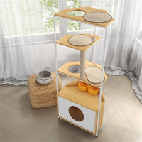 HKM-700435 Corner Cat Tower with Multi-Level Design, Scratching Post, and Space-Saving Features