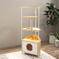 HKM-700435 Corner Cat Tower with Multi-Level Design, Scratching Post, and Space-Saving Features