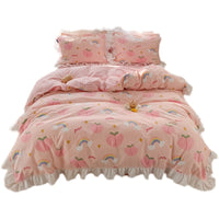HKM-700435 Pure Cotton Girls' Heart Princess Bedding Set with Duvet Cover, Pillow, and Sheet - Soft and Breathable