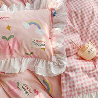 HKM-700435 Pure Cotton Girls' Heart Princess Bedding Set with Duvet Cover, Pillow, and Sheet - Soft and Breathable