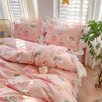 HKM-700435 Pure Cotton Girls' Heart Princess Bedding Set with Duvet Cover, Pillow, and Sheet - Soft and Breathable