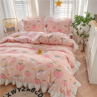 HKM-700435 Pure Cotton Girls' Heart Princess Bedding Set with Duvet Cover, Pillow, and Sheet - Soft and Breathable