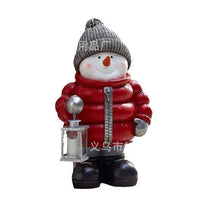 HKM-700563 Red Down Jacket Christmas Snowman Ornament - 30CM Resin Decor with Scarf