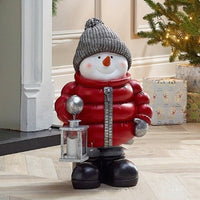 HKM-700563 Red Down Jacket Christmas Snowman Ornament - 30CM Resin Decor with Scarf
