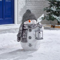 HKM-700563 Red Down Jacket Christmas Snowman Ornament - 30CM Resin Decor with Scarf