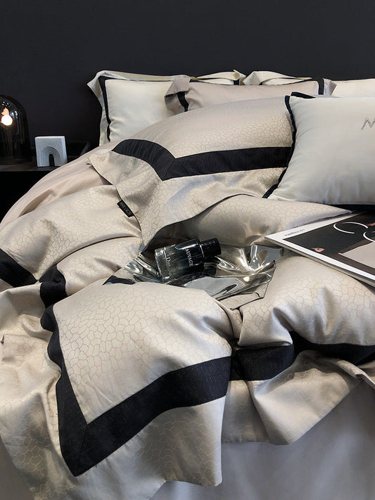 HKM-700755 Minimalist Tencel Cotton Vintage Printed Bedding Four-Piece Set for Standard and Plus-Sized Beds