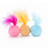 HKM-700883 Vocal Catnip Cat Claw Toy Ball with Feather - Soft Crystal Flannel & Fiber Cotton, 14G Diameter