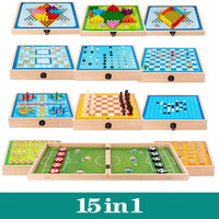 HKM-701011 15 in 1 Wooden Fast Sling Puck Board Game – Indoor Family Fun and Party Game for All Ages