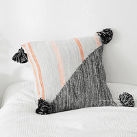 HKM-701395 Black and White Moroccan Style Pure Cotton Knitted Pillowcase - 45x45 cm