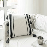 HKM-701395 Black and White Moroccan Style Pure Cotton Knitted Pillowcase - 45x45 cm