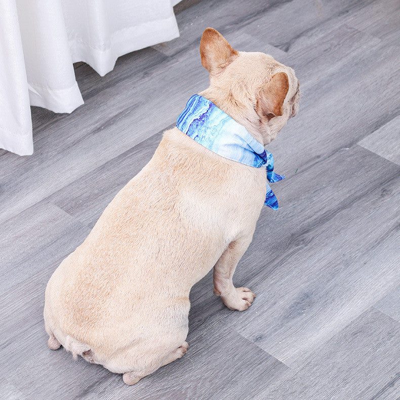 HKM-701523 Cooling Cat Ice Scarf in Stripes - Blue Polyester, Stylish & Functional for Warm Days