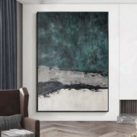 HKM-701523 Handmade Large Abstract Canvas Painting in Retro Green Texture for Modern Home Decor