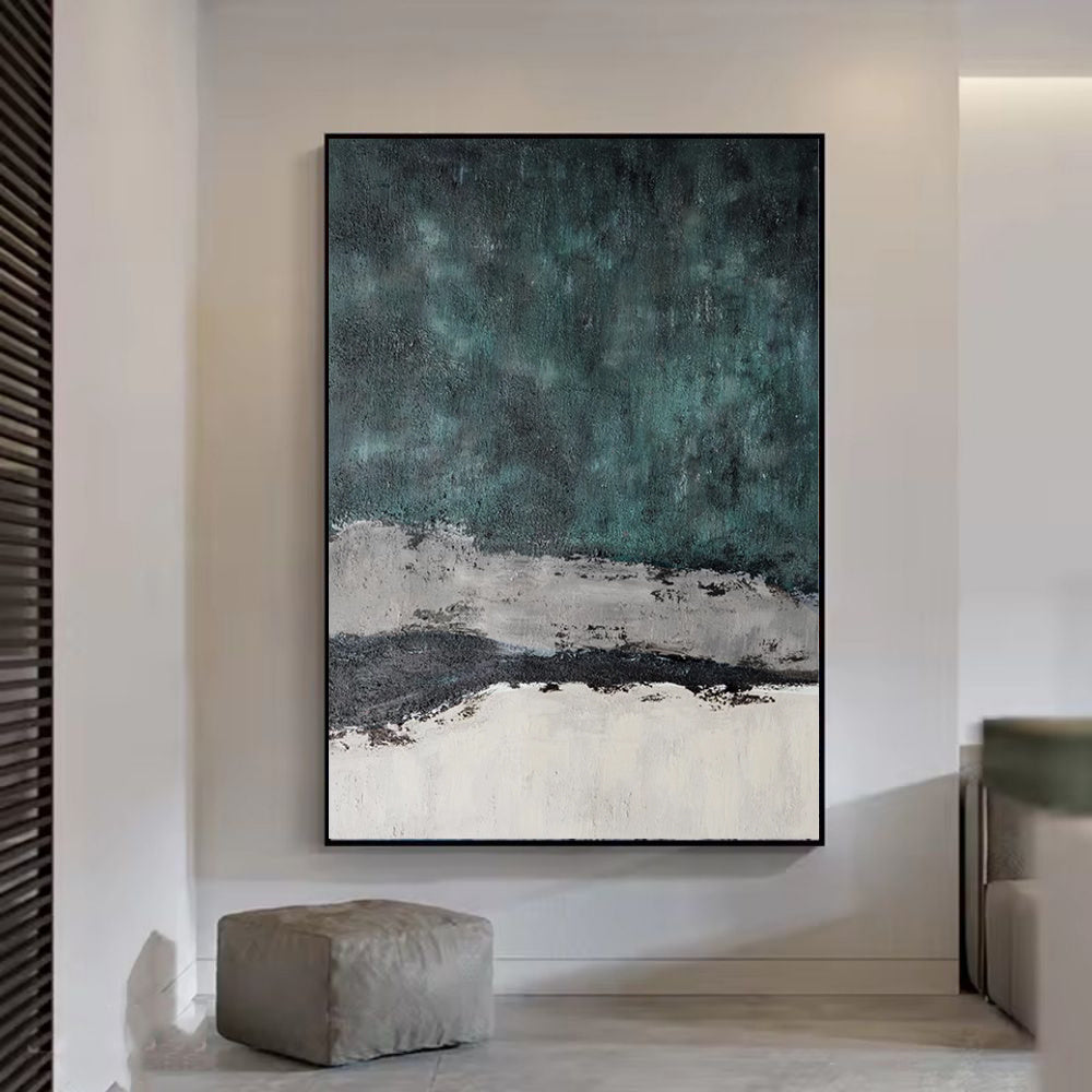 HKM-701523 Handmade Large Abstract Canvas Painting in Retro Green Texture for Modern Home Decor