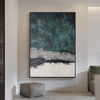 HKM-701523 Handmade Large Abstract Canvas Painting in Retro Green Texture for Modern Home Decor