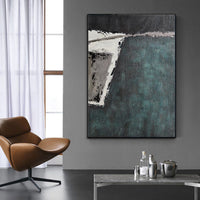 HKM-701523 Handmade Large Abstract Canvas Painting in Retro Green Texture for Modern Home Decor