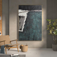 HKM-701523 Handmade Large Abstract Canvas Painting in Retro Green Texture for Modern Home Decor