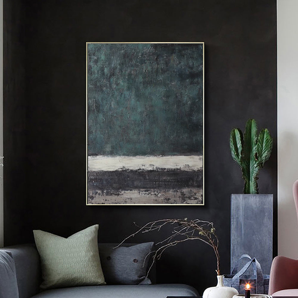 HKM-701523 Handmade Large Abstract Canvas Painting in Retro Green Texture for Modern Home Decor