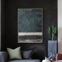 HKM-701523 Handmade Large Abstract Canvas Painting in Retro Green Texture for Modern Home Decor