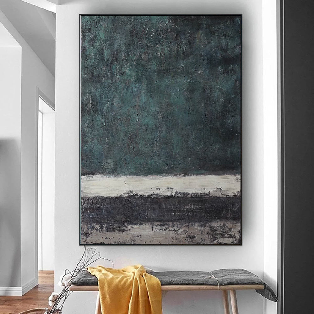 HKM-701523 Handmade Large Abstract Canvas Painting in Retro Green Texture for Modern Home Decor