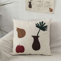HKM-701587 Cotton Canvas Pillow with Towel Embroidery - 45x45cm Decorative Cushion
