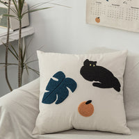 HKM-701587 Cotton Canvas Pillow with Towel Embroidery - 45x45cm Decorative Cushion