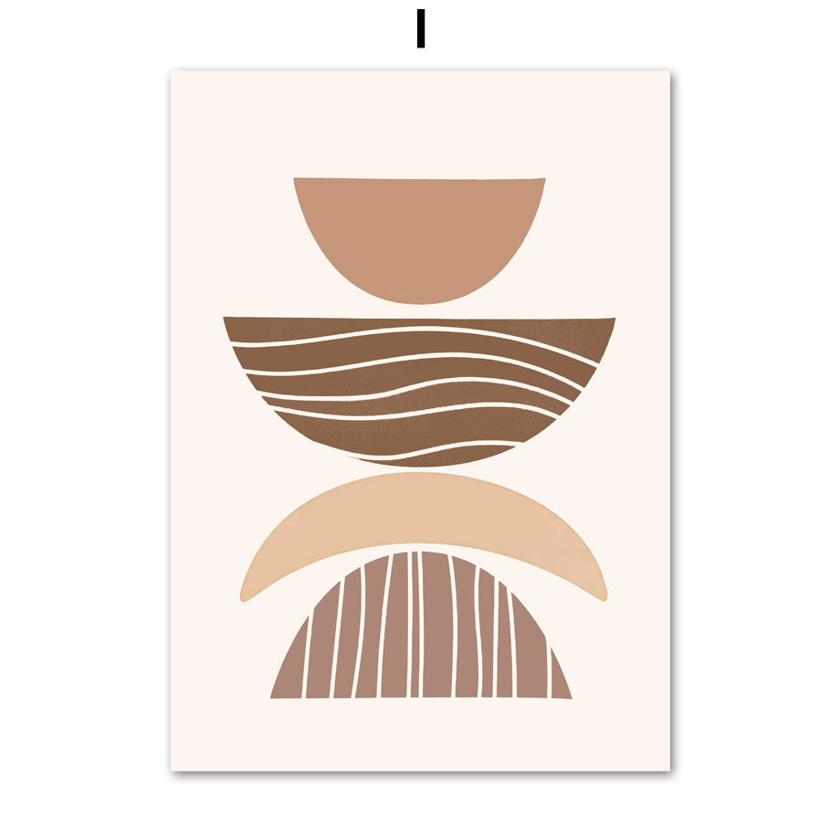 HKM-701587 Geometric Abstract Boho Canvas Painting - Line Leaves Design, Frameless Artwork for Home Decor
