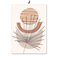 HKM-701587 Geometric Abstract Boho Canvas Painting - Line Leaves Design, Frameless Artwork for Home Decor