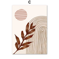 HKM-701587 Geometric Abstract Boho Canvas Painting - Line Leaves Design, Frameless Artwork for Home Decor