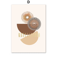 HKM-701587 Geometric Abstract Boho Canvas Painting - Line Leaves Design, Frameless Artwork for Home Decor