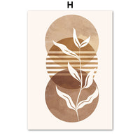 HKM-701587 Geometric Abstract Boho Canvas Painting - Line Leaves Design, Frameless Artwork for Home Decor