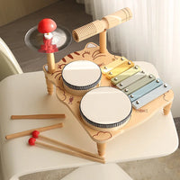 HKM-701587 Multifunctional Wooden Drum Music Station for Kids - Educational Sensory Toy Set