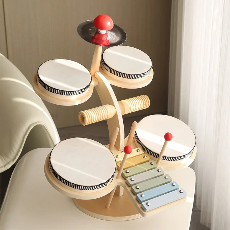HKM-701587 Multifunctional Wooden Drum Music Station for Kids - Educational Sensory Toy Set