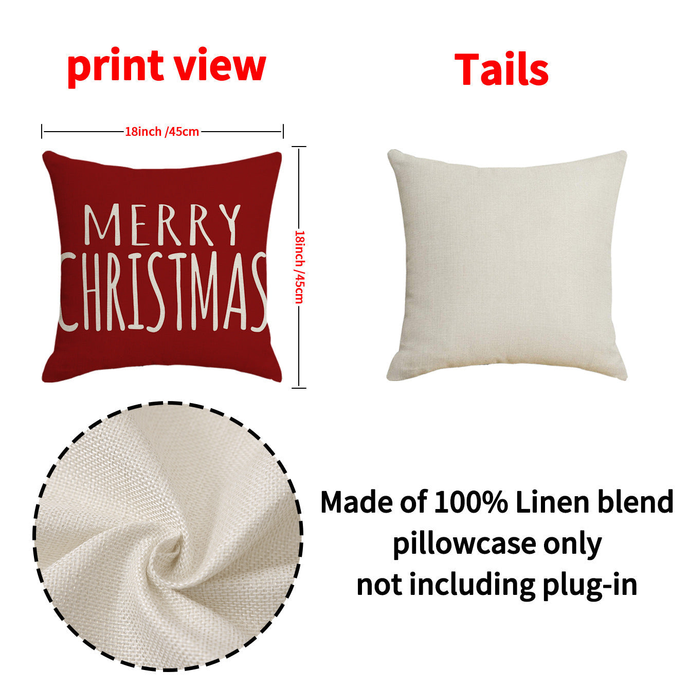 HKM-701651 Christmas Red Combination Throw Pillowcase - Linen, 45x45cm, Modern Simplicity Design