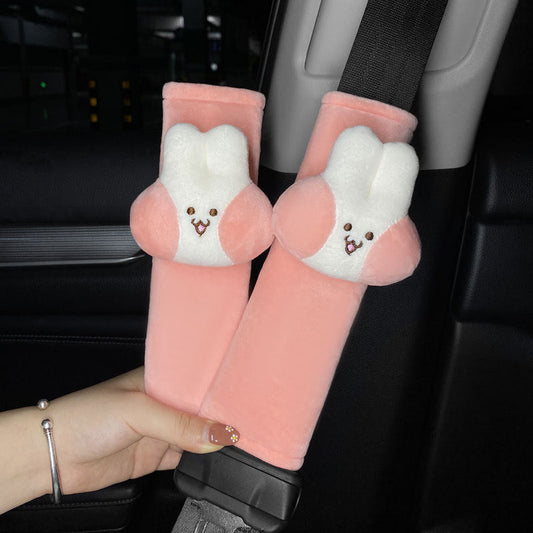HKM-701715 Naughty Rabbit Cartoon Car Headrest Pillow Set with Waist Support and Shoulder Strap