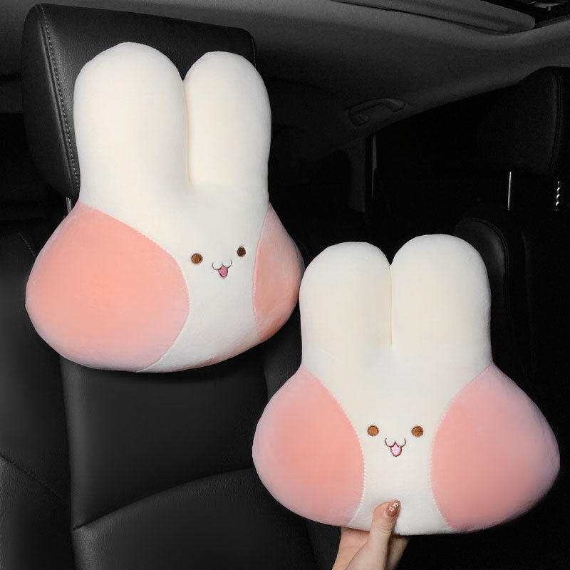 HKM-701715 Naughty Rabbit Cartoon Car Headrest Pillow Set with Waist Support and Shoulder Strap