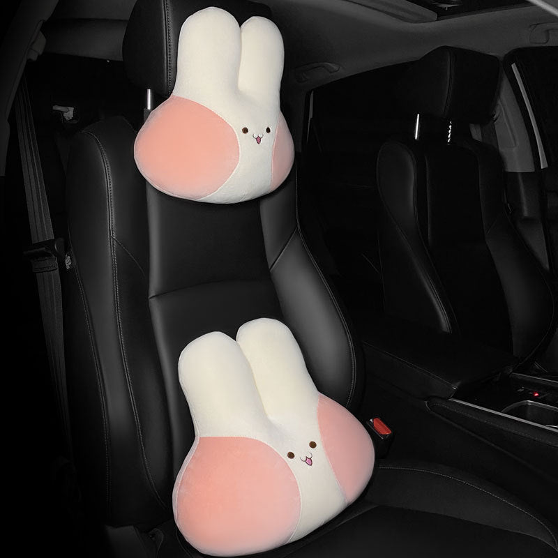 HKM-701715 Naughty Rabbit Cartoon Car Headrest Pillow Set with Waist Support and Shoulder Strap