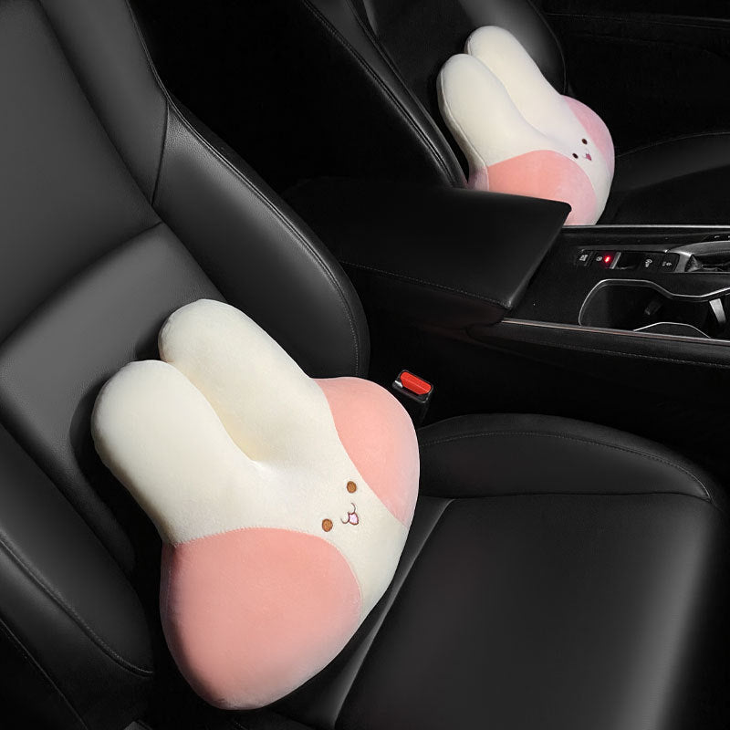 HKM-701715 Naughty Rabbit Cartoon Car Headrest Pillow Set with Waist Support and Shoulder Strap