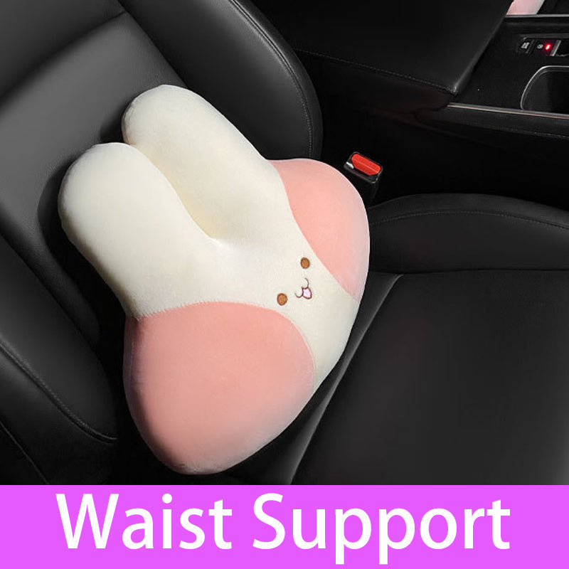 HKM-701715 Naughty Rabbit Cartoon Car Headrest Pillow Set with Waist Support and Shoulder Strap