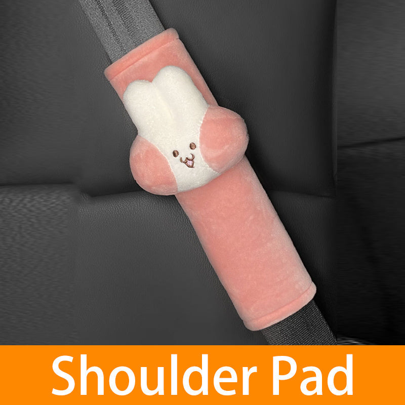 HKM-701715 Naughty Rabbit Cartoon Car Headrest Pillow Set with Waist Support and Shoulder Strap