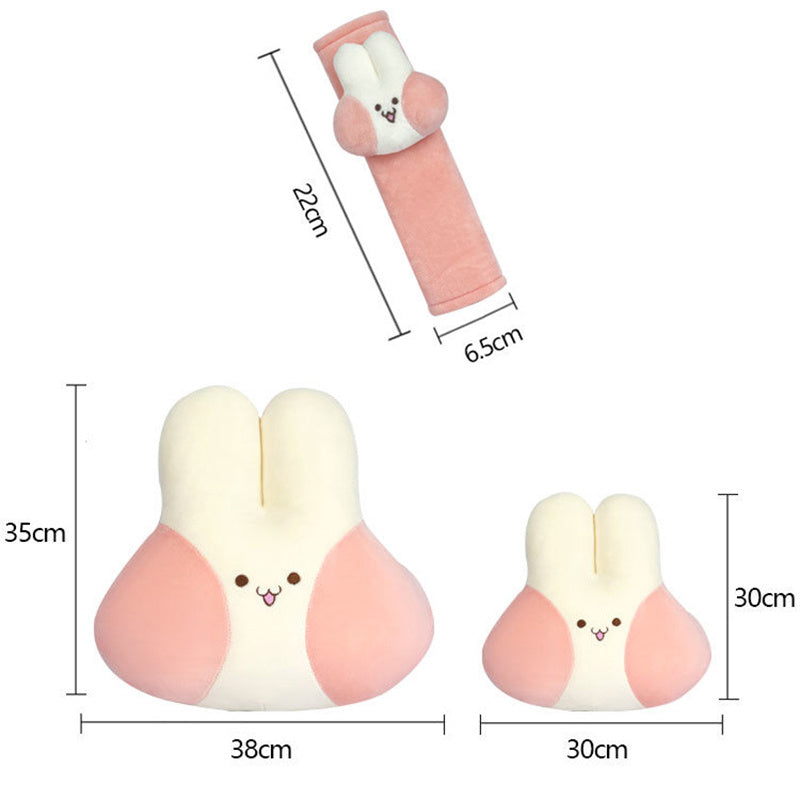 HKM-701715 Naughty Rabbit Cartoon Car Headrest Pillow Set with Waist Support and Shoulder Strap