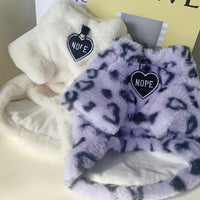 HKM-701843 Plush Cat Sweater for Winter - Warm and Cozy Pet Apparel in White and Purple Leopard Print, Multiple Sizes Available